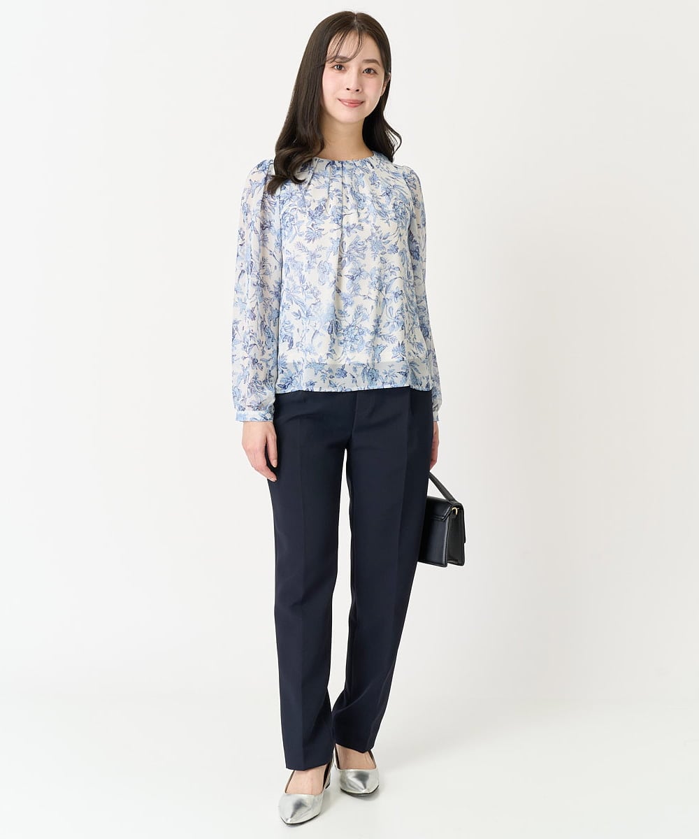 F1BFA07140 MK MICHEL KLEIN(小さいサイズ)(メゾン ドゥ サンク) 【小さいサイズ】花柄シフォンブラウス/洗える アイボリー