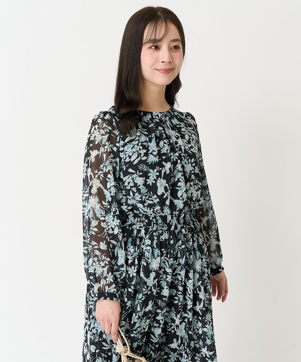 F1BFA07140 MK MICHEL KLEIN(小さいサイズ)(メゾン ドゥ サンク) 【小さいサイズ】花柄シフォンブラウス/洗える アイボリー