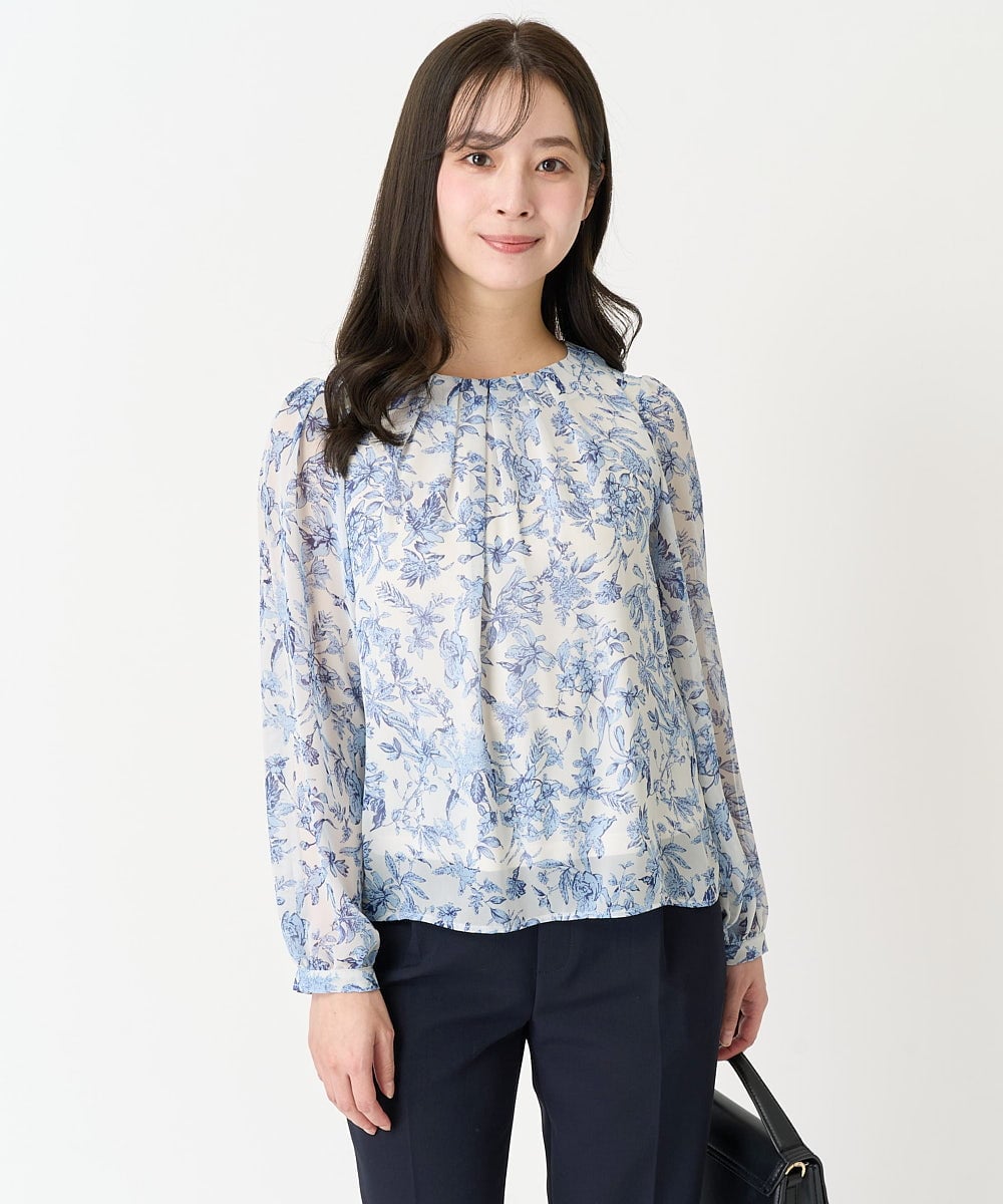 F1BFA07140 MK MICHEL KLEIN(小さいサイズ)(メゾン ドゥ サンク) 【小さいサイズ】花柄シフォンブラウス/洗える アイボリー