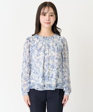 F1BFA07140 MK MICHEL KLEIN(小さいサイズ)(メゾン ドゥ サンク) 【小さいサイズ】花柄シフォンブラウス/洗える アイボリー