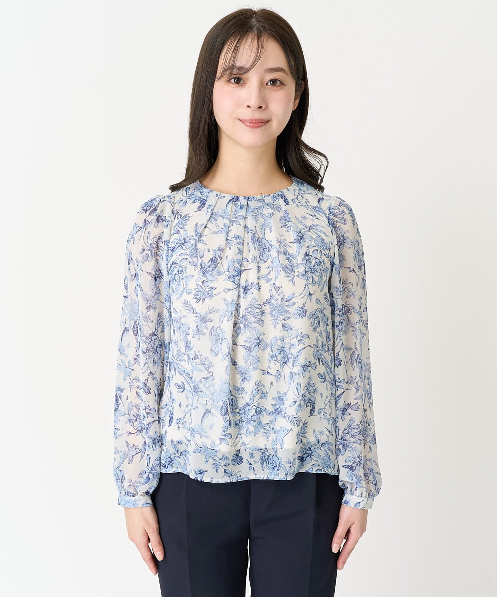 F1BFA07140 MK MICHEL KLEIN(小さいサイズ)(メゾン ドゥ サンク) 【小さいサイズ】花柄シフォンブラウス/洗える アイボリー