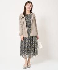 F1BFA09140 MK MICHEL KLEIN(小さいサイズ)(メゾン ドゥ サンク) 【小さいサイズ】ギャザーフリルネック花柄シフォンブラウス/洗える ライトブルー