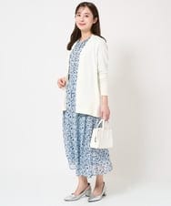 F1BFA09140 MK MICHEL KLEIN(小さいサイズ)(メゾン ドゥ サンク) 【小さいサイズ】ギャザーフリルネック花柄シフォンブラウス/洗える ライトブルー