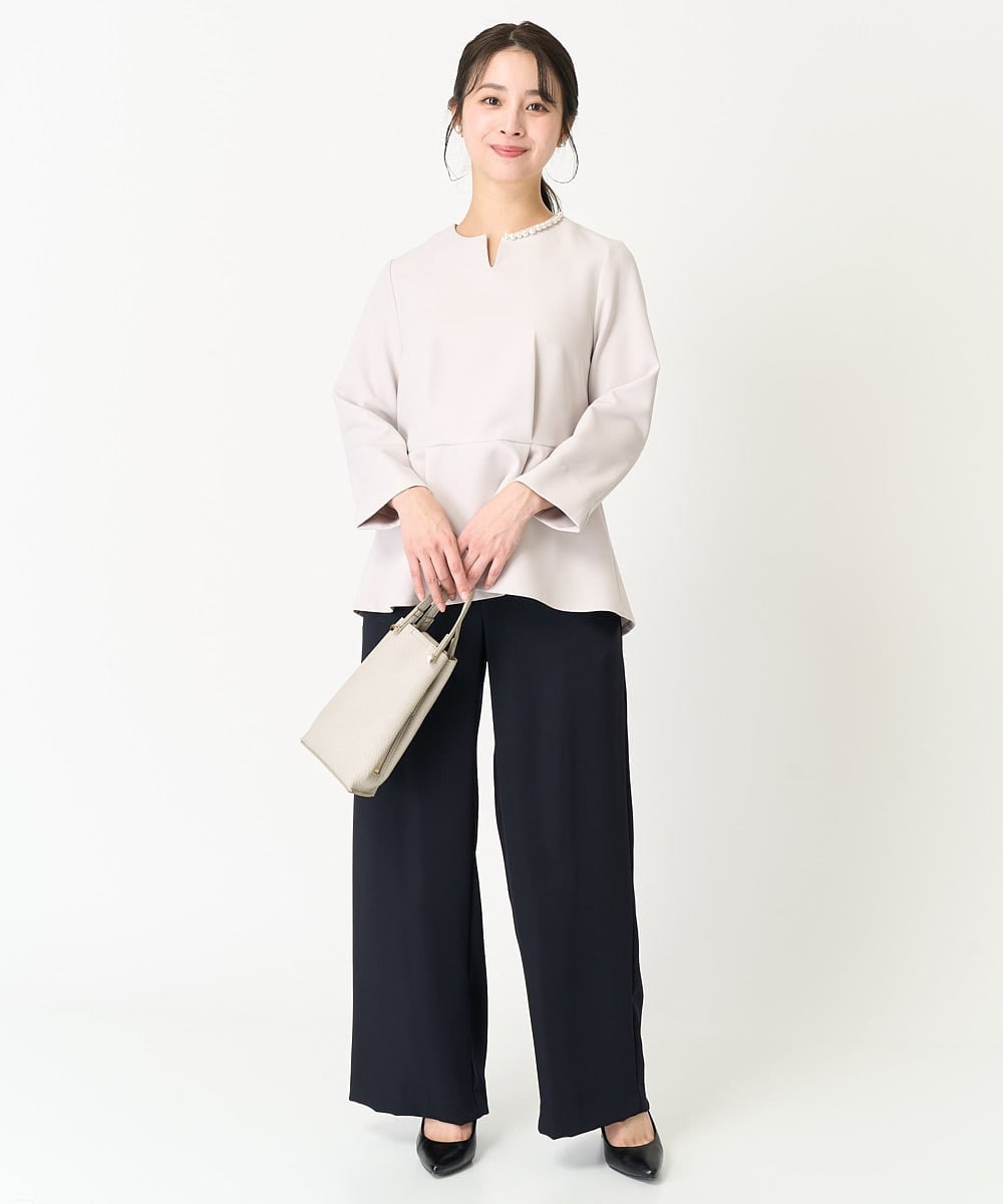 F1BFA10150 MK MICHEL KLEIN(小さいサイズ)(メゾン ドゥ サンク) 【小さいサイズ】パール調デザインブラウス/制菌加工/洗える ネイビー