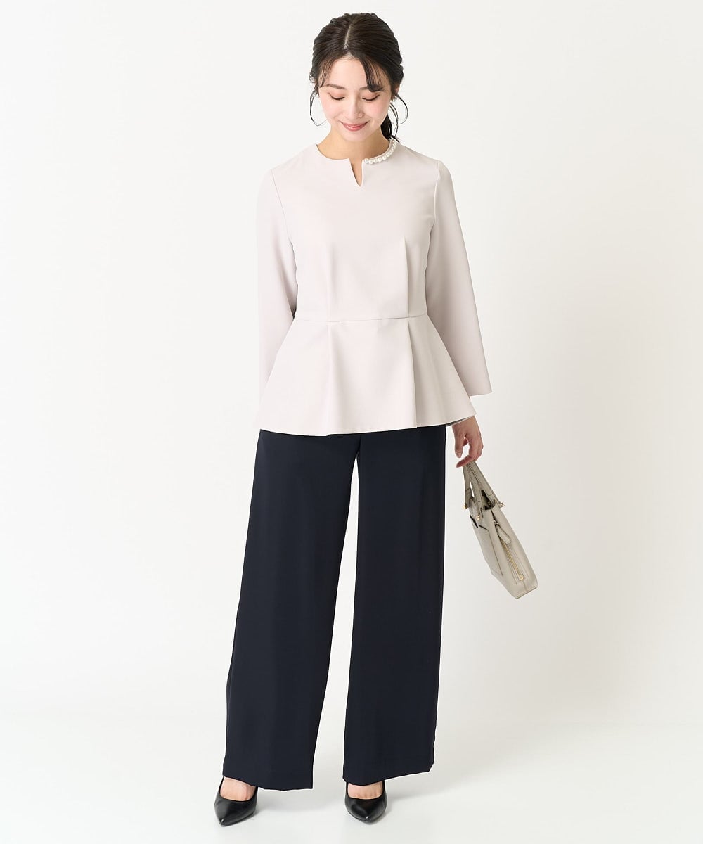 F1BFA10150 MK MICHEL KLEIN(小さいサイズ)(メゾン ドゥ サンク) 【小さいサイズ】パール調デザインブラウス/制菌加工/洗える ネイビー