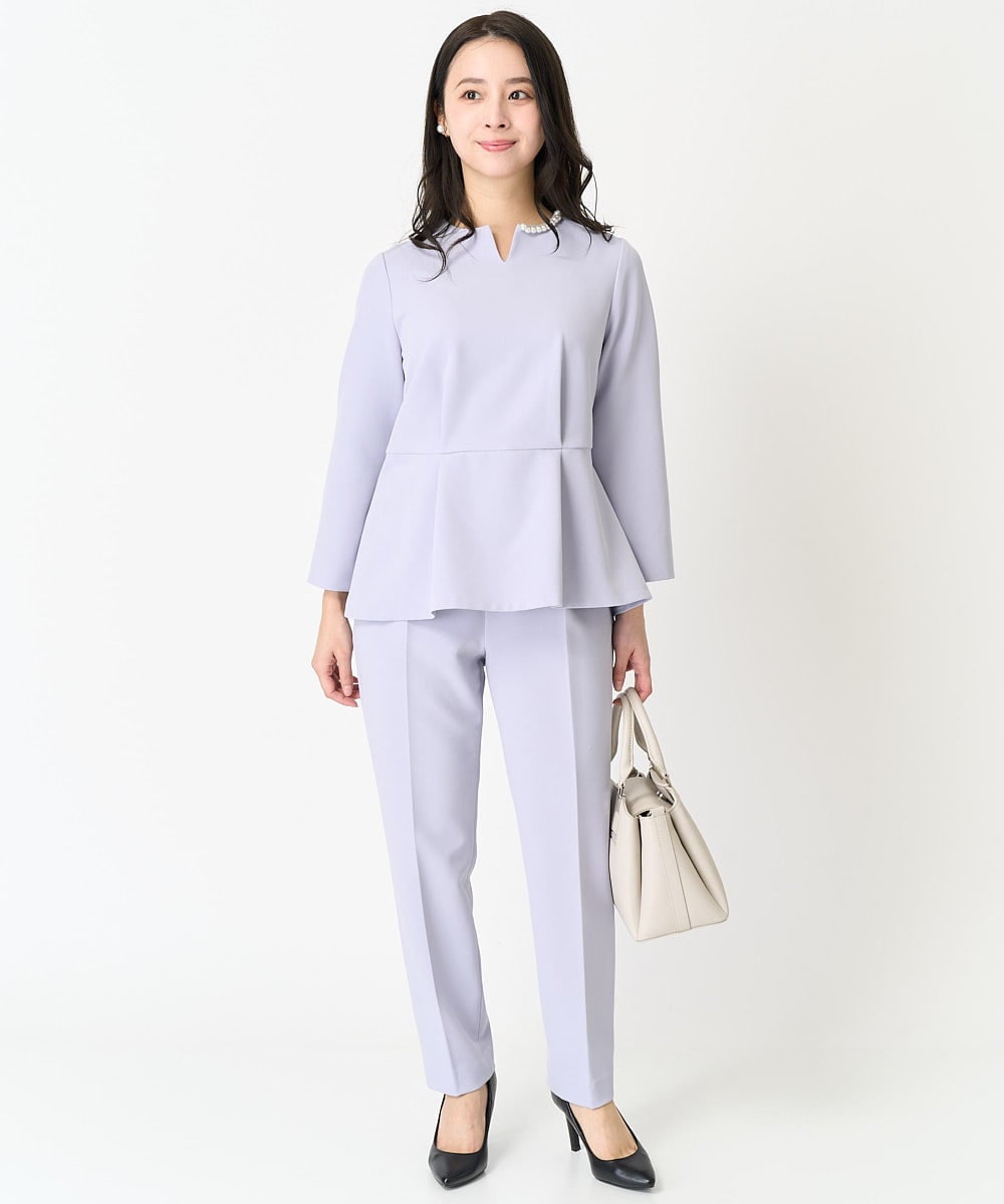 F1BFA10150 MK MICHEL KLEIN(小さいサイズ)(メゾン ドゥ サンク) 【小さいサイズ】パール調デザインブラウス/制菌加工/洗える ネイビー