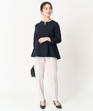 F1BFA10150 MK MICHEL KLEIN(小さいサイズ)(メゾン ドゥ サンク) 【小さいサイズ】パール調デザインブラウス/制菌加工/洗える ネイビー