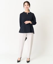 F1BFA10150 MK MICHEL KLEIN(小さいサイズ)(メゾン ドゥ サンク) 【小さいサイズ】パール調デザインブラウス/制菌加工/洗える ネイビー