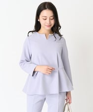 F1BFA10150 MK MICHEL KLEIN(小さいサイズ)(メゾン ドゥ サンク) 【小さいサイズ】パール調デザインブラウス/制菌加工/洗える ネイビー