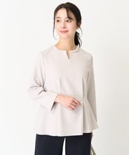 F1BFA10150 MK MICHEL KLEIN(小さいサイズ)(メゾン ドゥ サンク) 【小さいサイズ】パール調デザインブラウス/制菌加工/洗える ネイビー