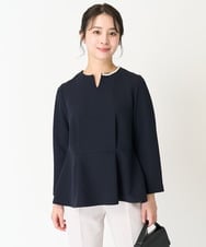 F1BFA10150 MK MICHEL KLEIN(小さいサイズ)(メゾン ドゥ サンク) 【小さいサイズ】パール調デザインブラウス/制菌加工/洗える ネイビー