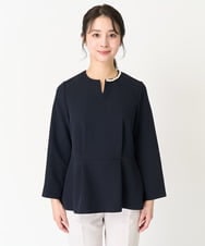 F1BFA10150 MK MICHEL KLEIN(小さいサイズ)(メゾン ドゥ サンク) 【小さいサイズ】パール調デザインブラウス/制菌加工/洗える ネイビー