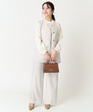 F1BFA12140 MK MICHEL KLEIN(小さいサイズ)(メゾン ドゥ サンク) 【小さいサイズ】フリルネックデザインサテンワッシャーブラウス/洗える グレージュ
