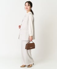 F1BFA12140 MK MICHEL KLEIN(小さいサイズ)(メゾン ドゥ サンク) 【小さいサイズ】フリルネックデザインサテンワッシャーブラウス/洗える グレージュ