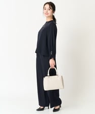 F1BFA24130 MK MICHEL KLEIN(小さいサイズ)(メゾン ドゥ サンク) 【小さいサイズ】タックフリルデザインスリーブブラウス/撥水加工/洗える/セットアップ対応 ネイビー
