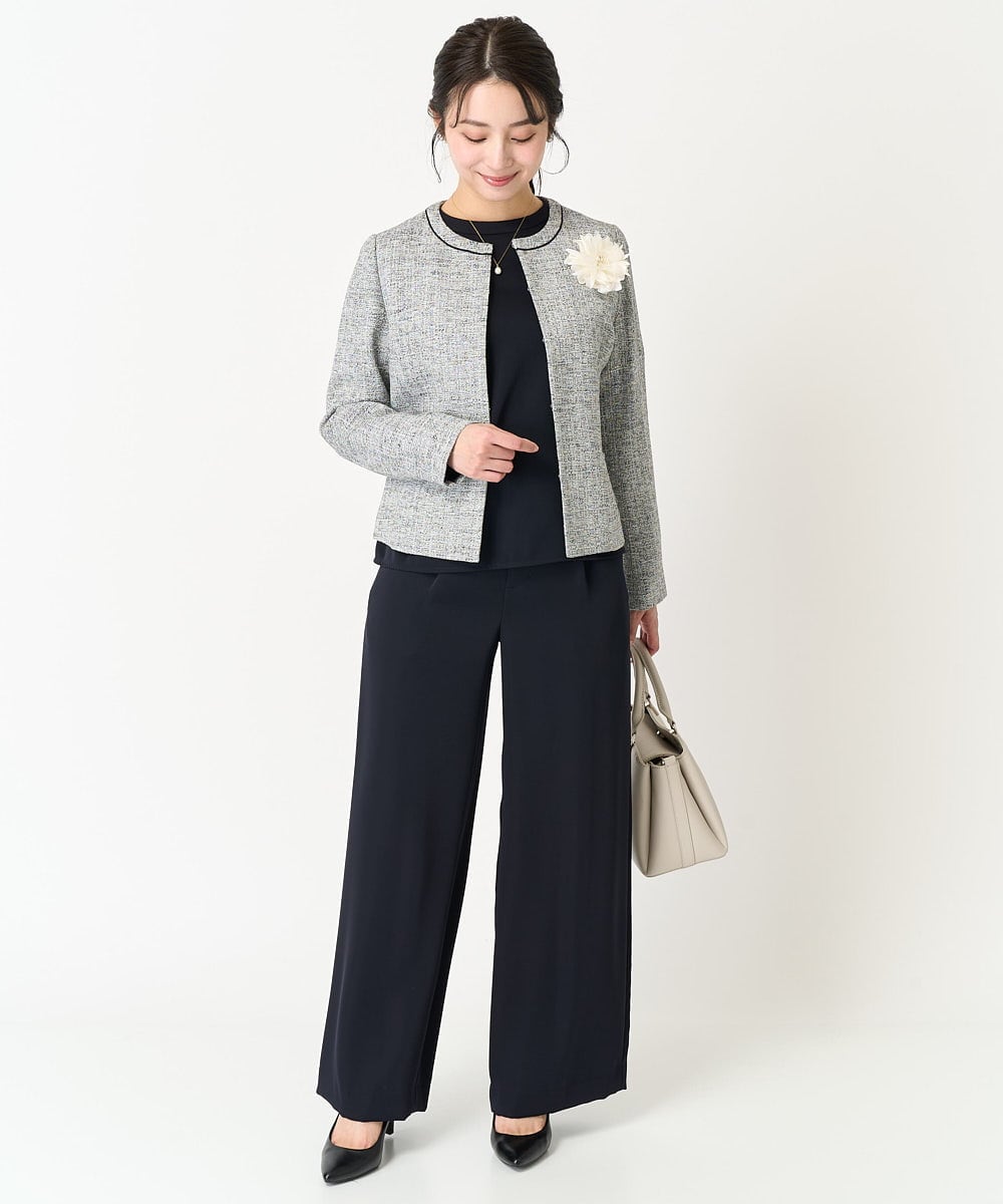 F1BFA24130 MK MICHEL KLEIN(小さいサイズ)(メゾン ドゥ サンク) 【小さいサイズ】タックフリルデザインスリーブブラウス/撥水加工/洗える/セットアップ対応 ネイビー