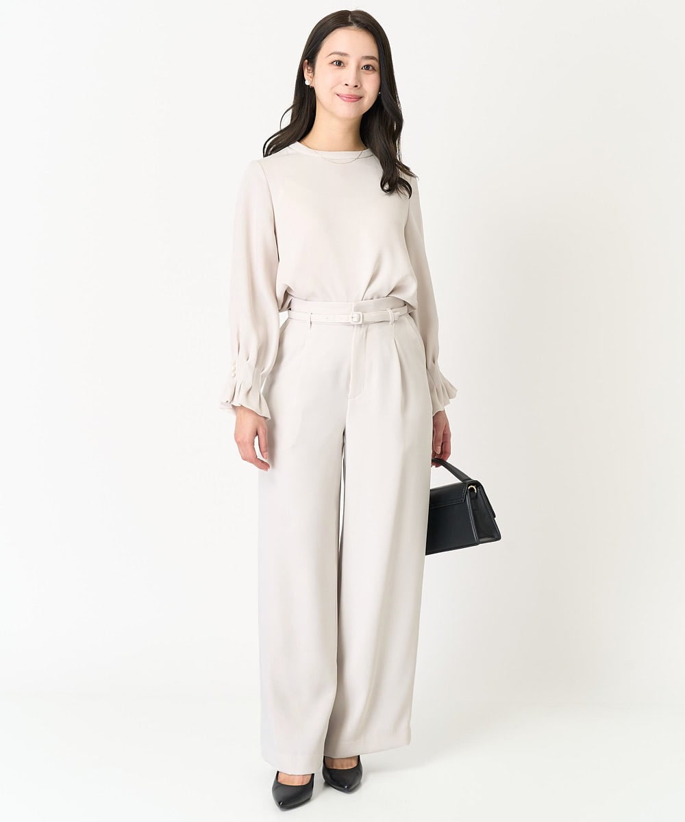 F1BFA24130 MK MICHEL KLEIN(小さいサイズ)(メゾン ドゥ サンク) 【小さいサイズ】タックフリルデザインスリーブブラウス/撥水加工/洗える/セットアップ対応 ネイビー
