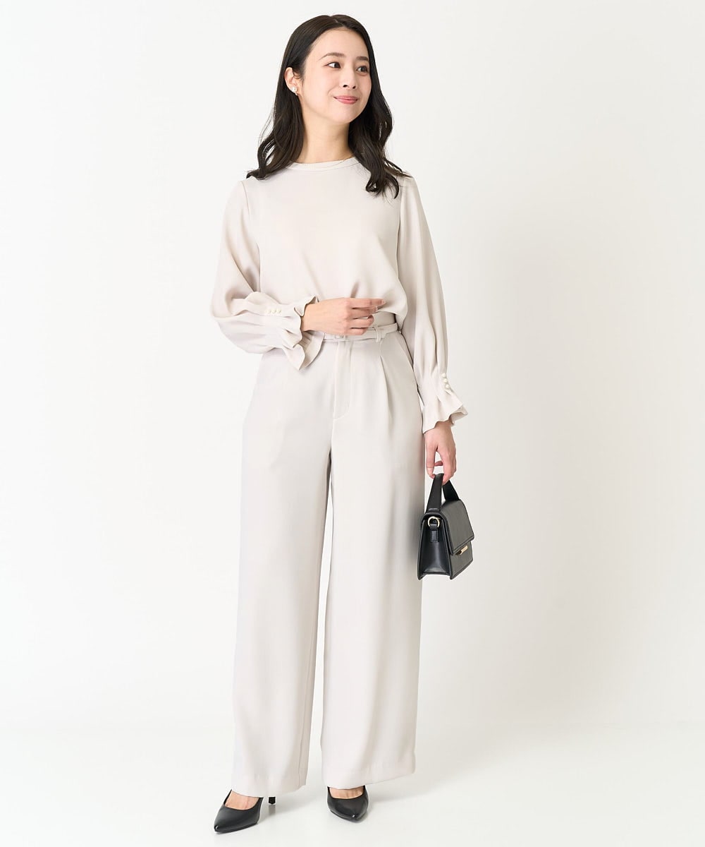 F1BFA24130 MK MICHEL KLEIN(小さいサイズ)(メゾン ドゥ サンク) 【小さいサイズ】タックフリルデザインスリーブブラウス/撥水加工/洗える/セットアップ対応 ネイビー