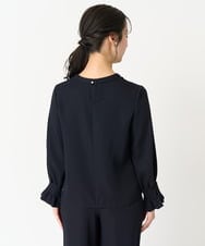 F1BFA24130 MK MICHEL KLEIN(小さいサイズ)(メゾン ドゥ サンク) 【小さいサイズ】タックフリルデザインスリーブブラウス/撥水加工/洗える/セットアップ対応 ネイビー