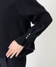F1BFA24130 MK MICHEL KLEIN(小さいサイズ)(メゾン ドゥ サンク) 【小さいサイズ】タックフリルデザインスリーブブラウス/撥水加工/洗える/セットアップ対応 ネイビー
