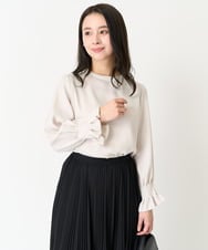 F1BFA24130 MK MICHEL KLEIN(小さいサイズ)(メゾン ドゥ サンク) 【小さいサイズ】タックフリルデザインスリーブブラウス/撥水加工/洗える/セットアップ対応 ライトグレー