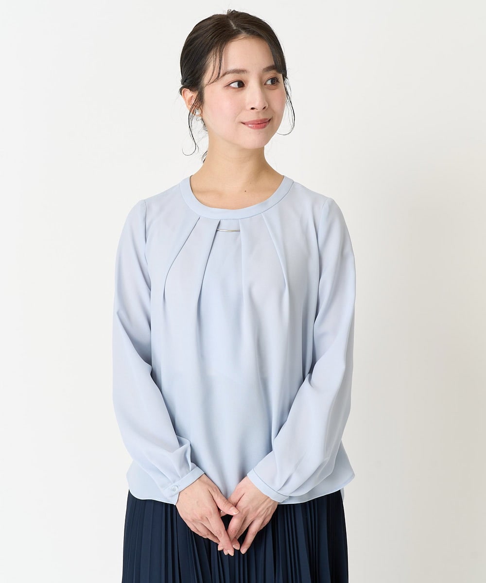 F1BFA66130 MK MICHEL KLEIN(小さいサイズ)(メゾン ドゥ サンク) 【小さいサイズ】マルチwayボウタイブラウス/洗える ライトブルー