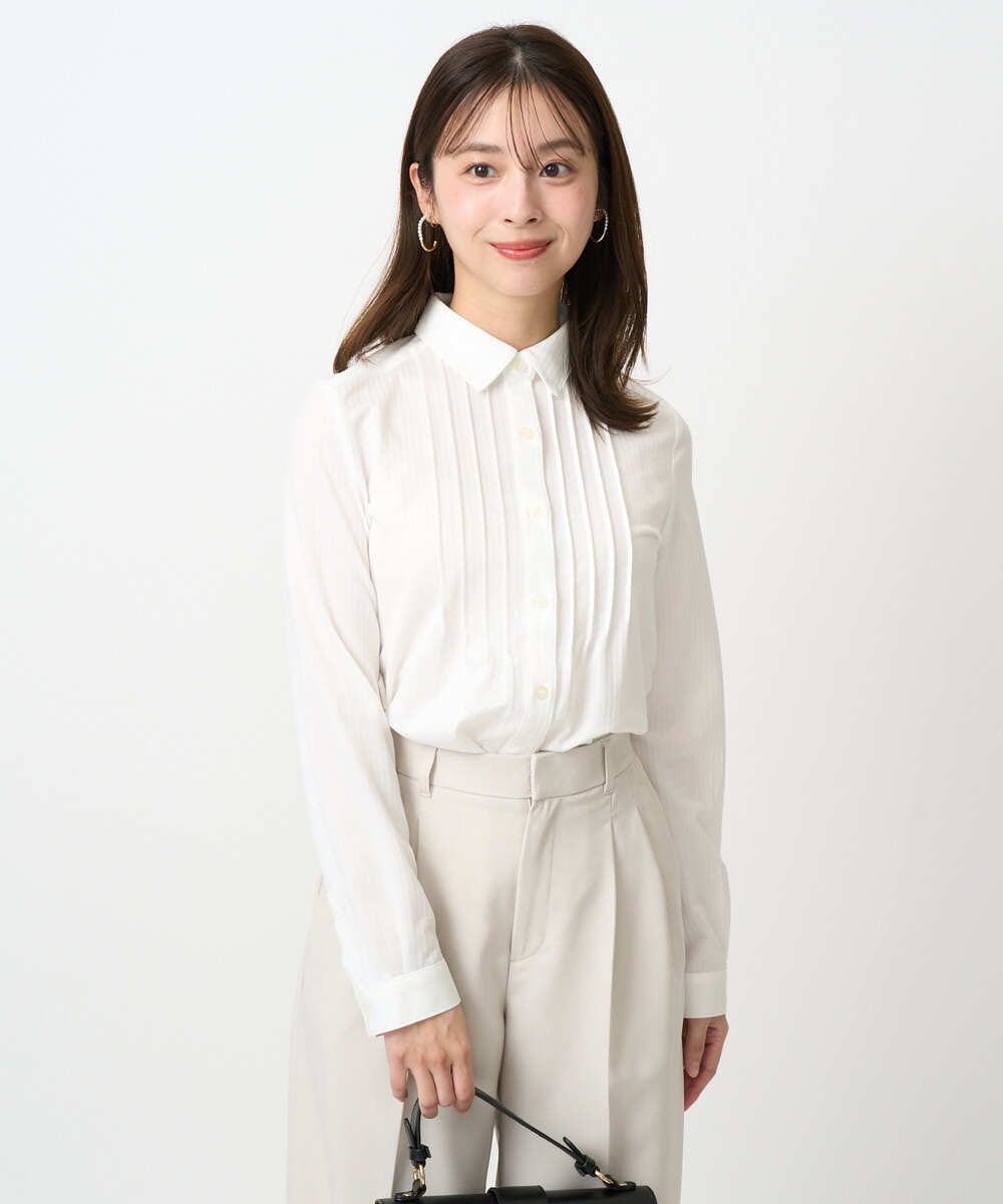 F1BFD02110 MK MICHEL KLEIN(小さいサイズ)(メゾン ドゥ サンク) 【小さいサイズ】ストレッチジャージシャツ/洗濯機で洗える ホワイト