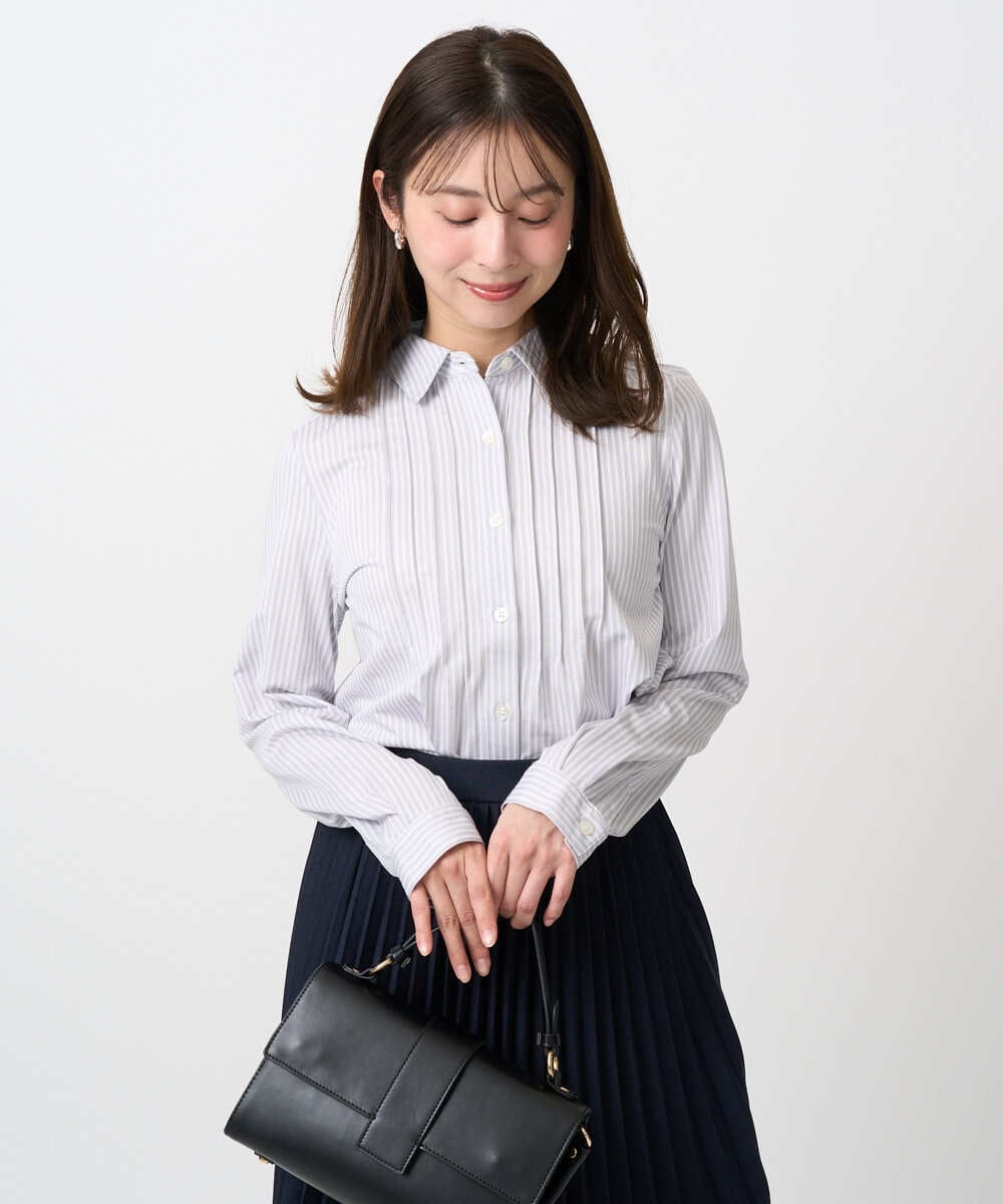 F1BFD02110 MK MICHEL KLEIN(小さいサイズ)(メゾン ドゥ サンク) 【小さいサイズ】ストレッチジャージシャツ/洗濯機で洗える ライトグレー