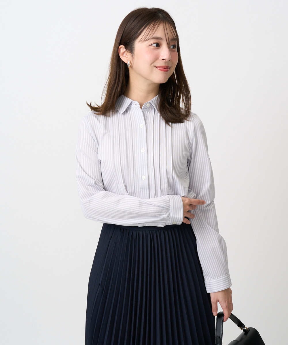 F1BFD02110 MK MICHEL KLEIN(小さいサイズ)(メゾン ドゥ サンク) 【小さいサイズ】ストレッチジャージシャツ/洗濯機で洗える ライトグレー