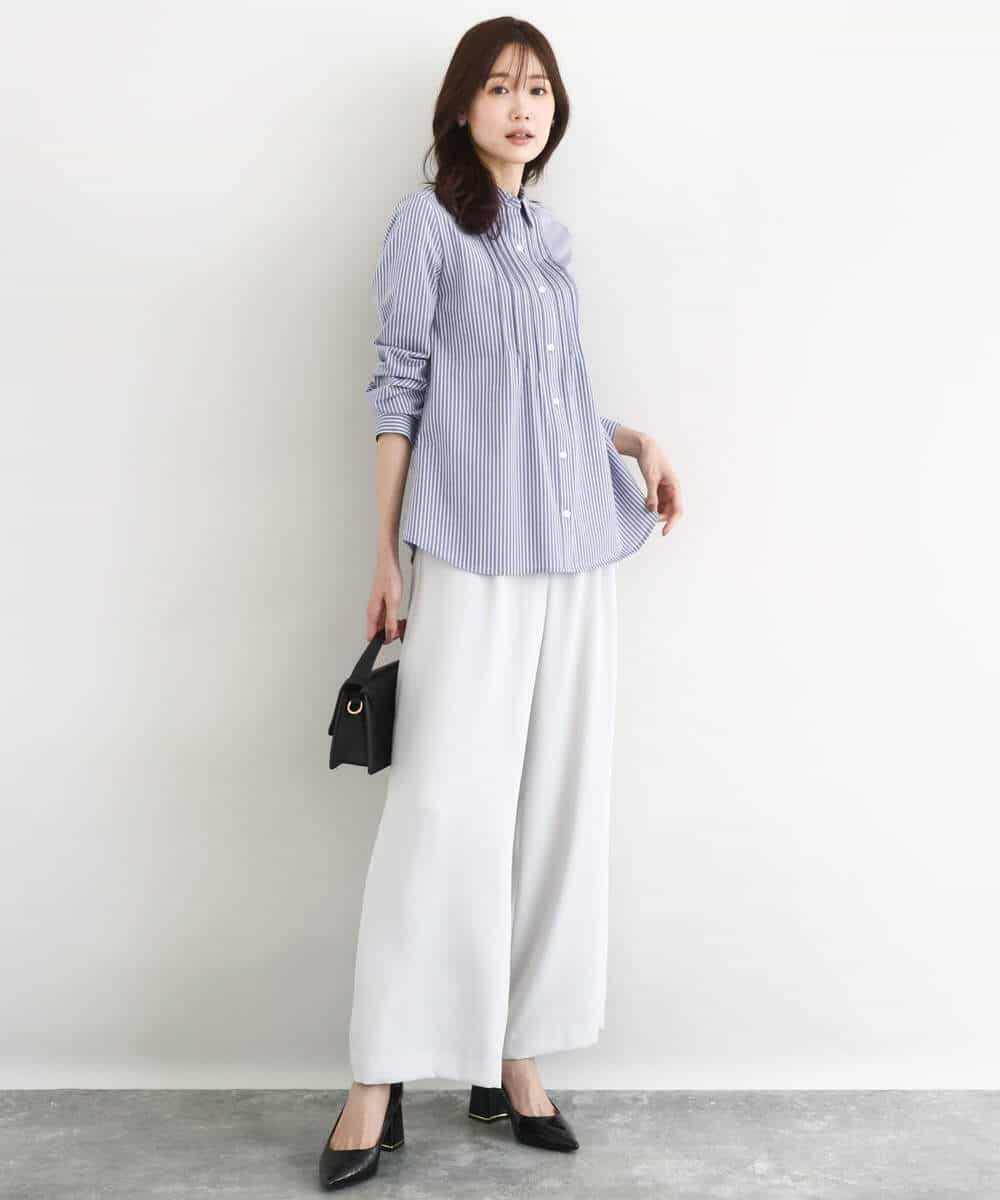 F1BFD02110 MK MICHEL KLEIN(小さいサイズ)(メゾン ドゥ サンク) 【小さいサイズ】ストレッチジャージシャツ/洗濯機で洗える ライトグレー