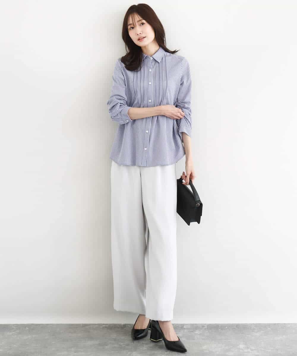 F1BFD02110 MK MICHEL KLEIN(小さいサイズ)(メゾン ドゥ サンク) 【小さいサイズ】ストレッチジャージシャツ/洗濯機で洗える ライトグレー