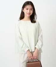 F1BFD12150 MK MICHEL KLEIN(小さいサイズ)(メゾン ドゥ サンク) 【小さいサイズ】プリーツデザインブラウス/洗える ライトグリーン