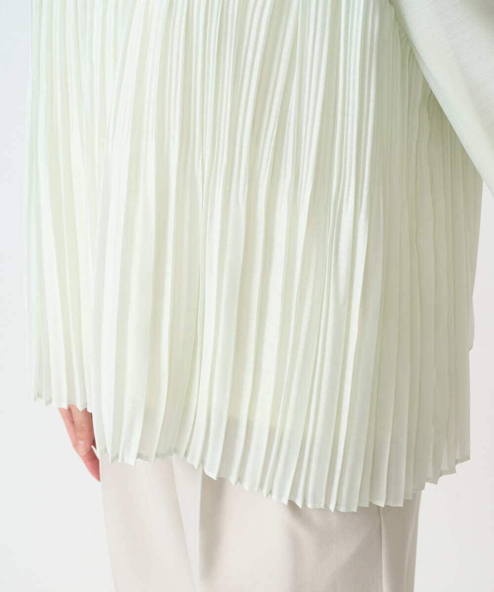 F1BFD12150 MK MICHEL KLEIN(小さいサイズ)(メゾン ドゥ サンク) 【小さいサイズ】プリーツデザインブラウス/洗える ライトグリーン