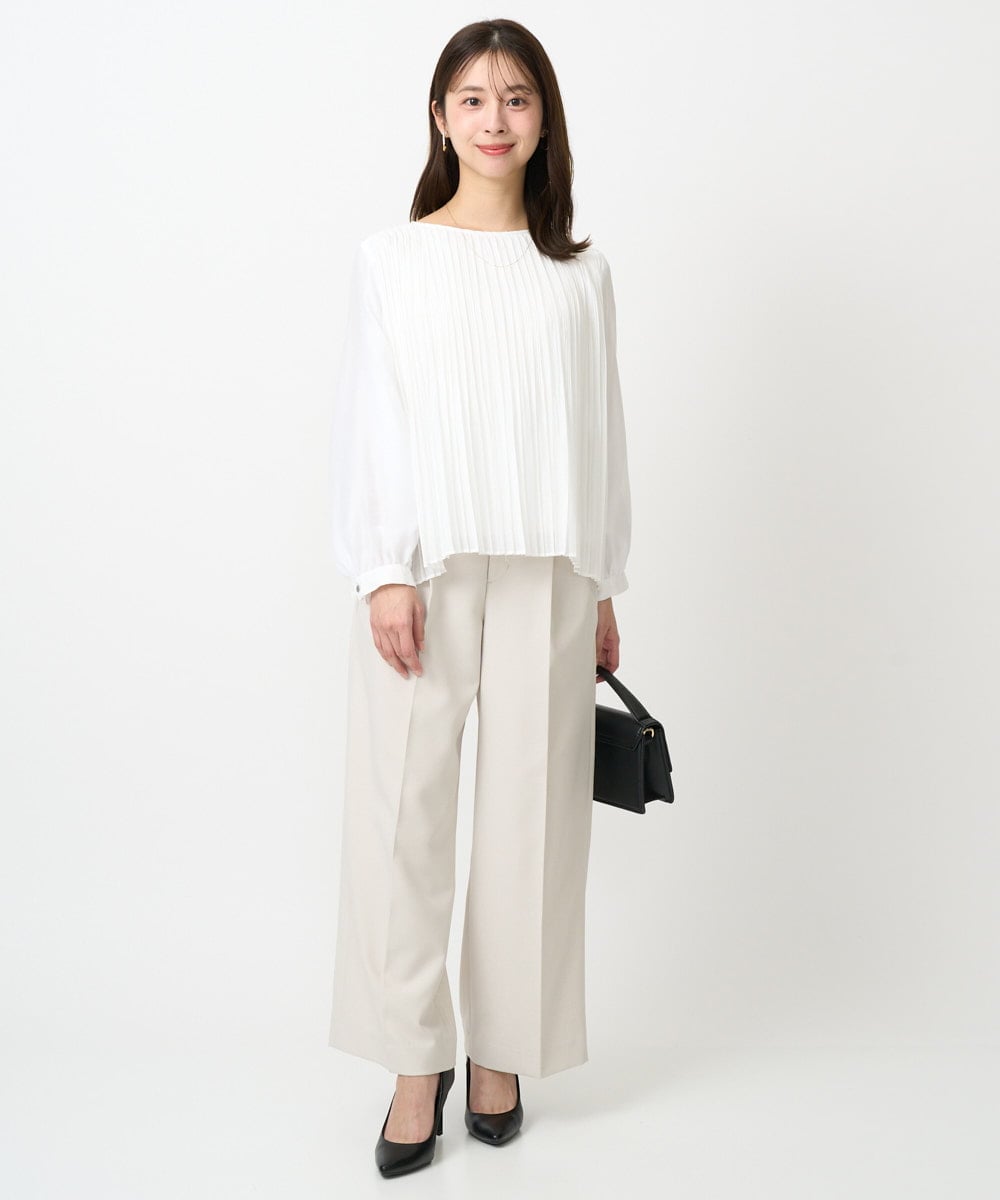 F1BFD12150 MK MICHEL KLEIN(小さいサイズ)(メゾン ドゥ サンク) 【小さいサイズ】プリーツデザインブラウス/洗える ライトグリーン