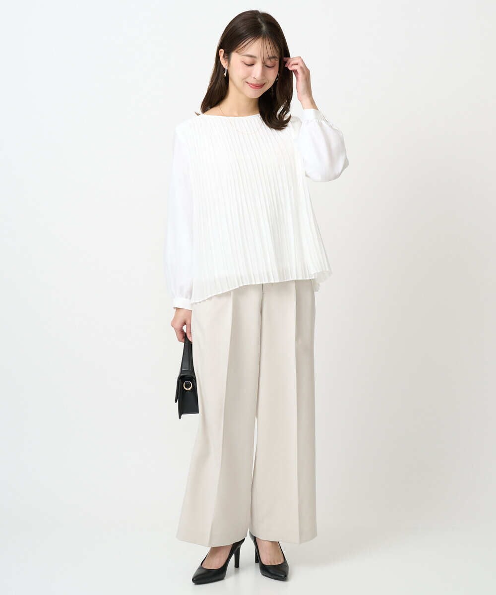 F1BFD12150 MK MICHEL KLEIN(小さいサイズ)(メゾン ドゥ サンク) 【小さいサイズ】プリーツデザインブラウス/洗える ライトグリーン