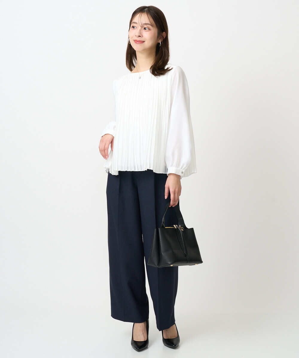 F1BFD12150 MK MICHEL KLEIN(小さいサイズ)(メゾン ドゥ サンク) 【小さいサイズ】プリーツデザインブラウス/洗える ライトグリーン