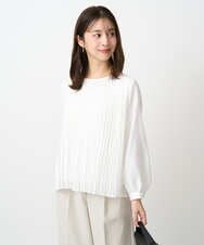 F1BFD12150 MK MICHEL KLEIN(小さいサイズ)(メゾン ドゥ サンク) 【小さいサイズ】プリーツデザインブラウス/洗える ライトグリーン