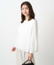 F1BFD12150 MK MICHEL KLEIN(小さいサイズ)(メゾン ドゥ サンク) 【小さいサイズ】プリーツデザインブラウス/洗える ライトグリーン