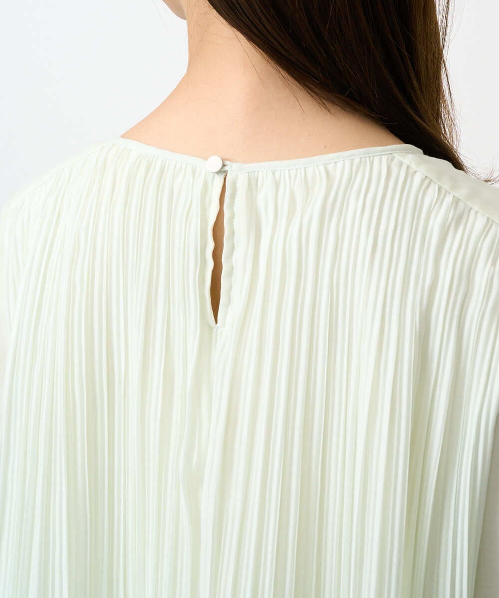 F1BFD12150 MK MICHEL KLEIN(小さいサイズ)(メゾン ドゥ サンク) 【小さいサイズ】プリーツデザインブラウス/洗える ライトグリーン