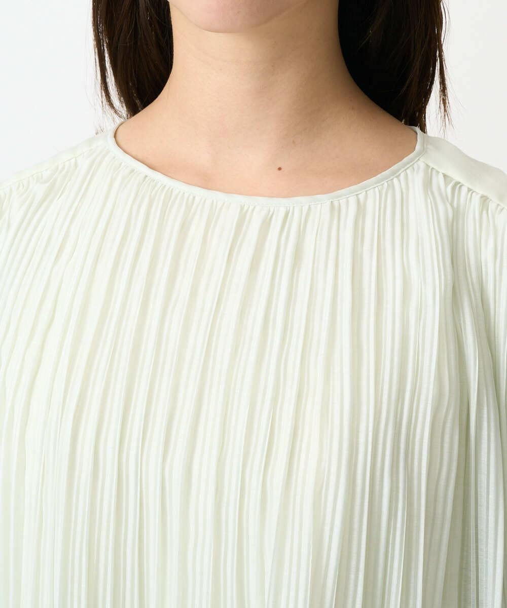 F1BFD12150 MK MICHEL KLEIN(小さいサイズ)(メゾン ドゥ サンク) 【小さいサイズ】プリーツデザインブラウス/洗える ライトグリーン