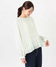 F1BFD12150 MK MICHEL KLEIN(小さいサイズ)(メゾン ドゥ サンク) 【小さいサイズ】プリーツデザインブラウス/洗える ライトグリーン