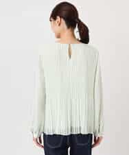 F1BFD12150 MK MICHEL KLEIN(小さいサイズ)(メゾン ドゥ サンク) 【小さいサイズ】プリーツデザインブラウス/洗える ライトグリーン