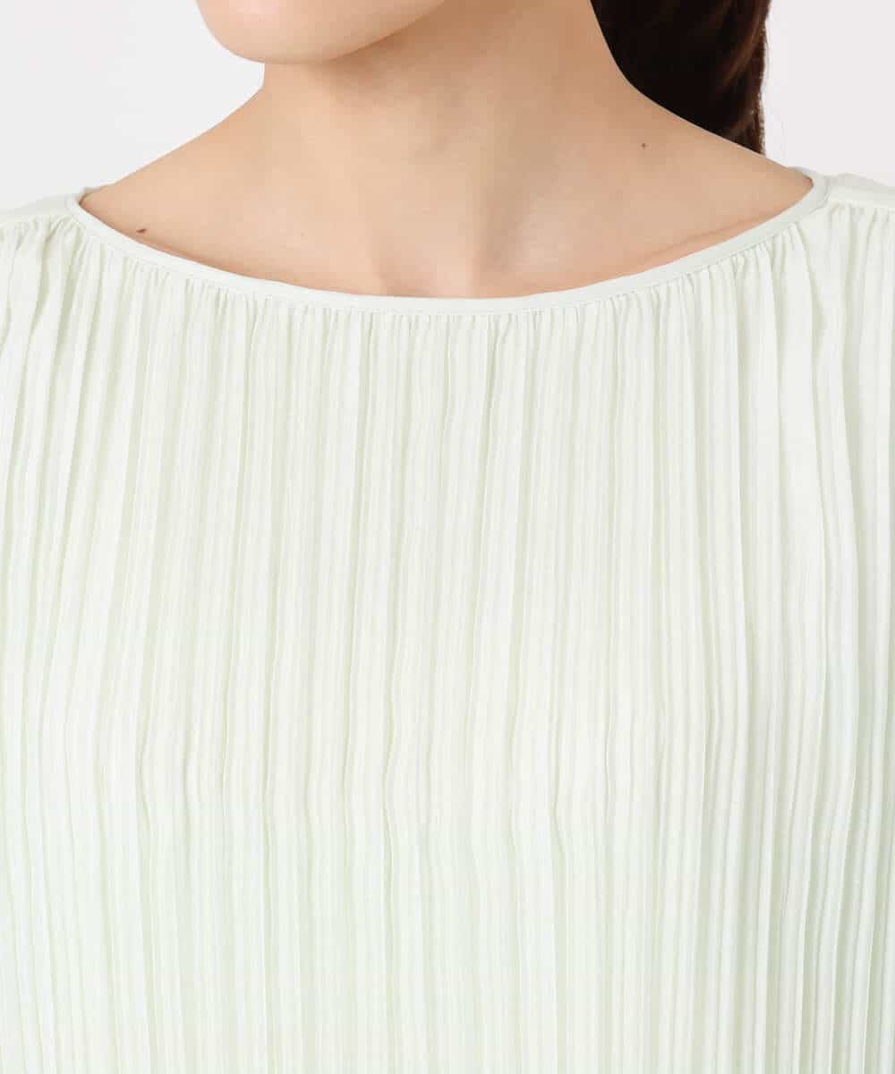 F1BFD12150 MK MICHEL KLEIN(小さいサイズ)(メゾン ドゥ サンク) 【小さいサイズ】プリーツデザインブラウス/洗える ライトグリーン