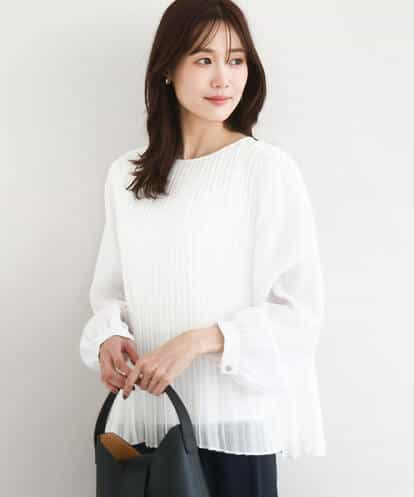 F1BFD12150 MK MICHEL KLEIN(小さいサイズ) 【小さいサイズ】プリーツデザインブラウス/洗える