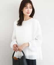 F1BFD12150 MK MICHEL KLEIN(小さいサイズ)(メゾン ドゥ サンク) 【小さいサイズ】プリーツデザインブラウス/洗える ホワイト