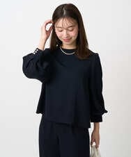 F1BFD14140 MK MICHEL KLEIN(小さいサイズ)(メゾン ドゥ サンク) 【小さいサイズ】ボリュームスリーブブラウス/撥水/防シワ/洗える ネイビー