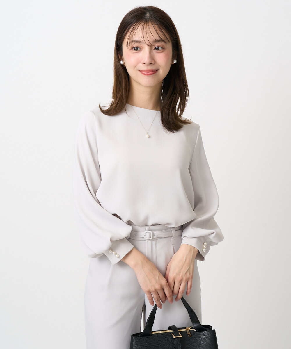 F1BFD14140 MK MICHEL KLEIN(小さいサイズ)(メゾン ドゥ サンク) 【小さいサイズ】ボリュームスリーブブラウス/撥水/防シワ/洗える ライトグレー