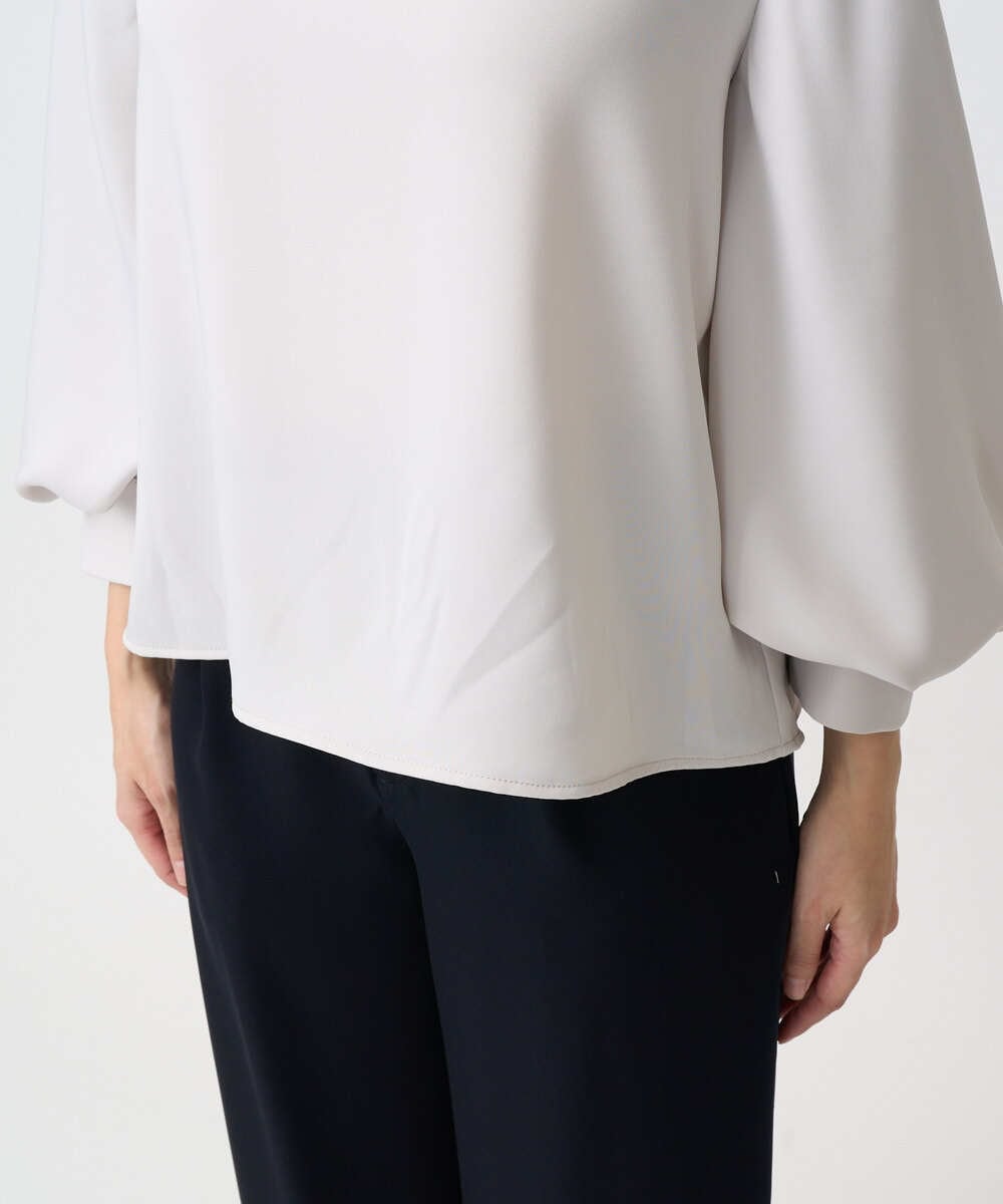 F1BFD14140 MK MICHEL KLEIN(小さいサイズ)(メゾン ドゥ サンク) 【小さいサイズ】ボリュームスリーブブラウス/撥水/防シワ/洗える ライトグレー