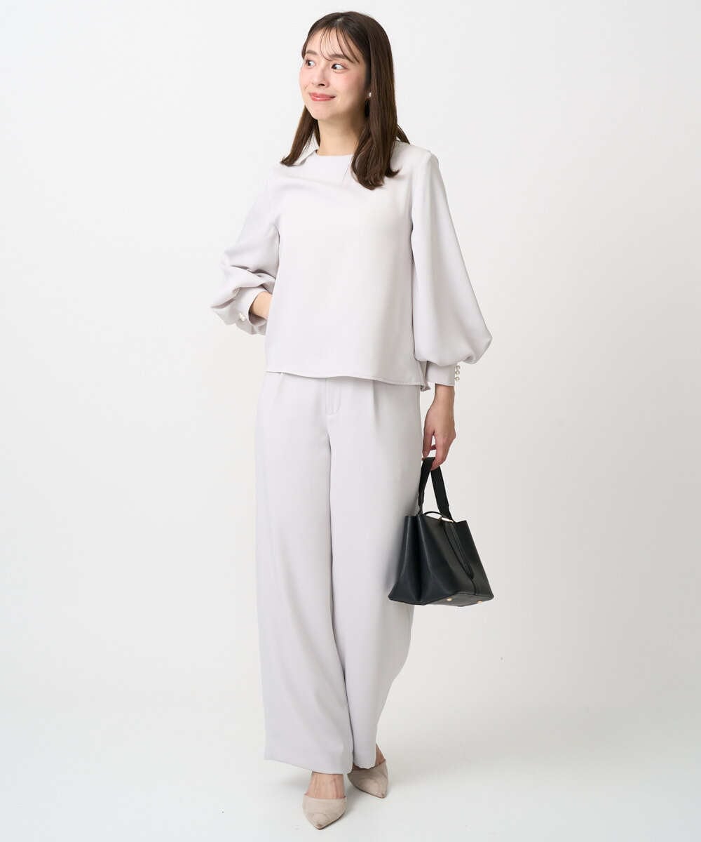 F1BFD14140 MK MICHEL KLEIN(小さいサイズ)(メゾン ドゥ サンク) 【小さいサイズ】ボリュームスリーブブラウス/撥水/防シワ/洗える ライトグレー