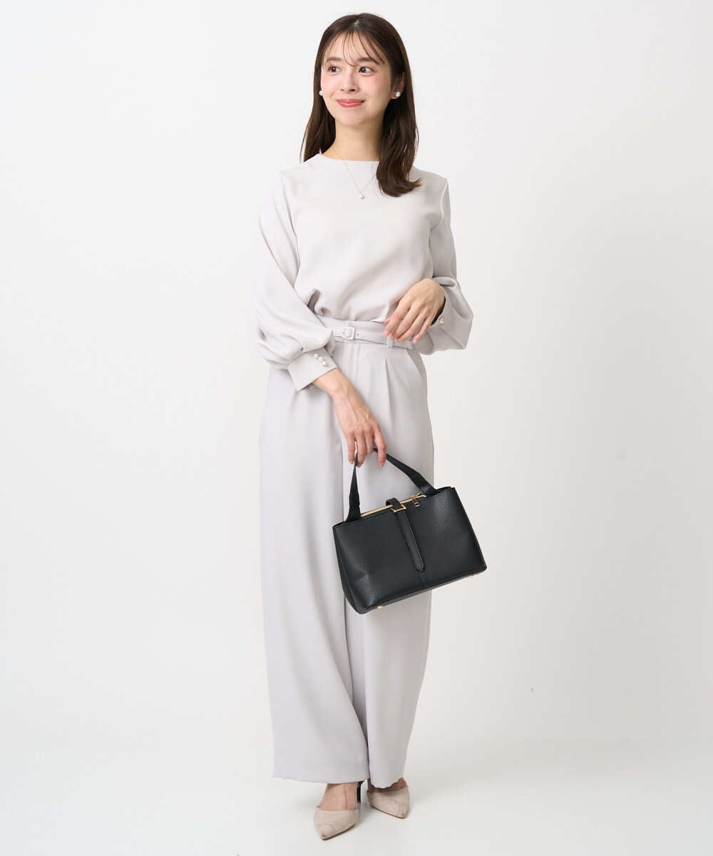 F1BFD14140 MK MICHEL KLEIN(小さいサイズ)(メゾン ドゥ サンク) 【小さいサイズ】ボリュームスリーブブラウス/撥水/防シワ/洗える ライトグレー